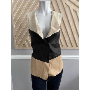 illia Rib + Leather Drape Colorblock Vest - Size 8